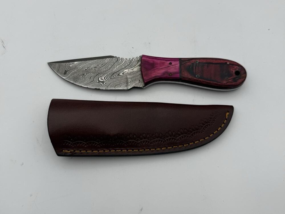 Handmade Damascus Steel Fixed Blade Knife w/ Leather Sheath – Pakistan Made NEW